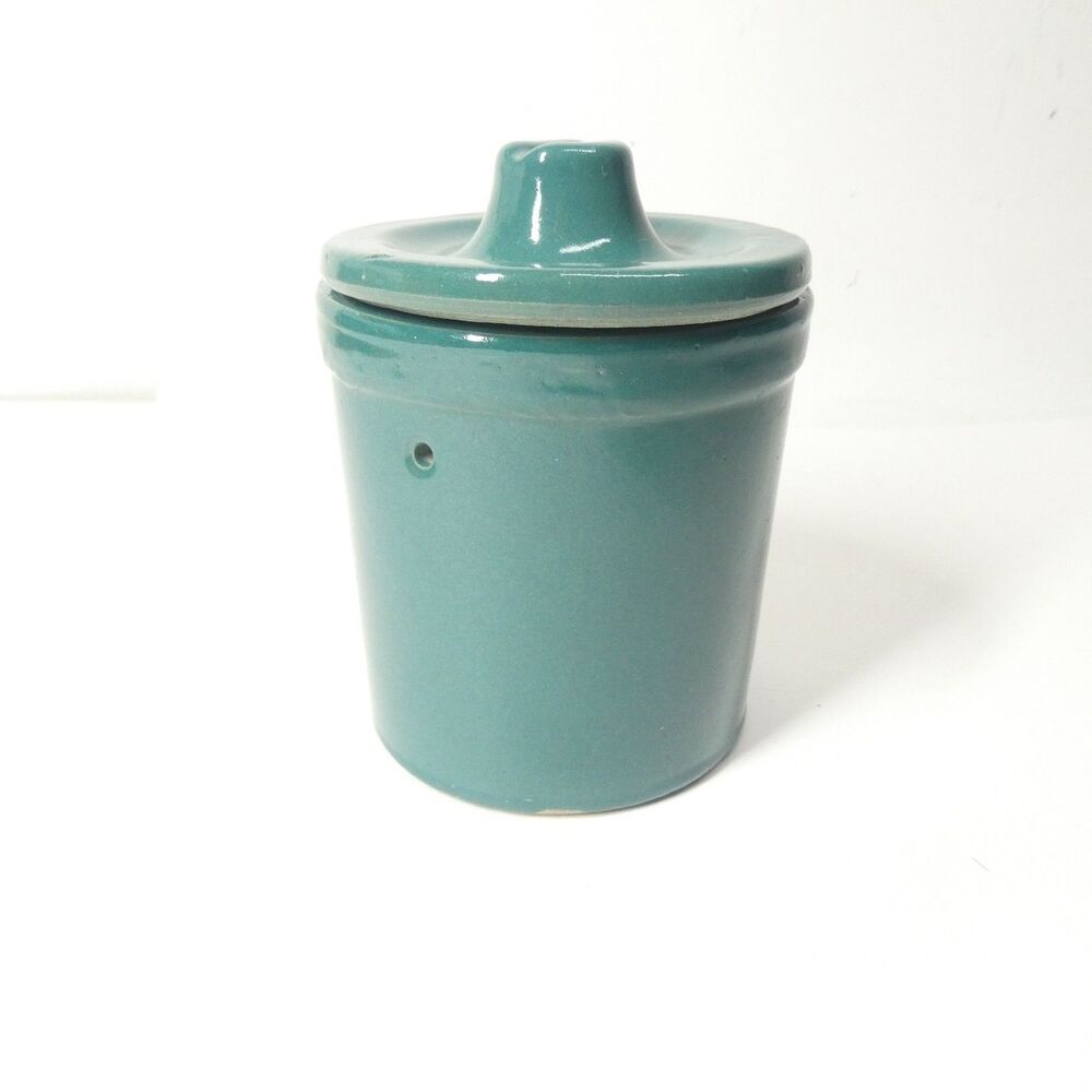 Butter Crock Stoneware Vintage Hunter Forest Green 1990s w/Lid